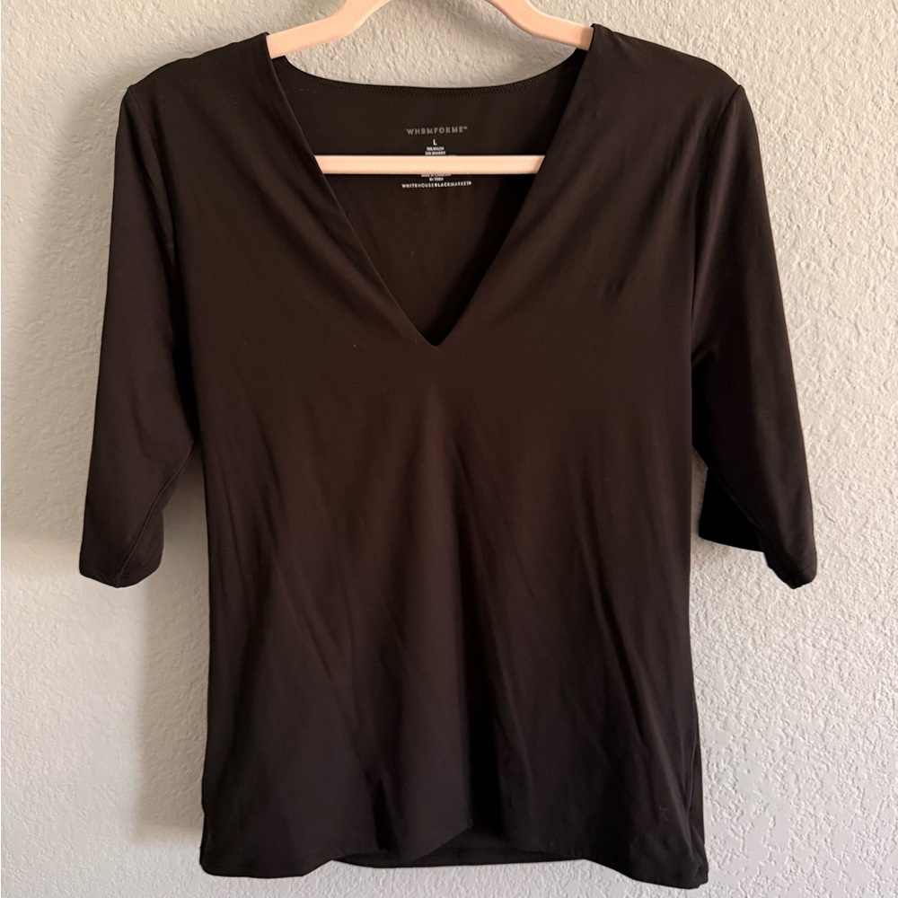White House Black Market WHBM Forme Black V-Neck Top | Size L